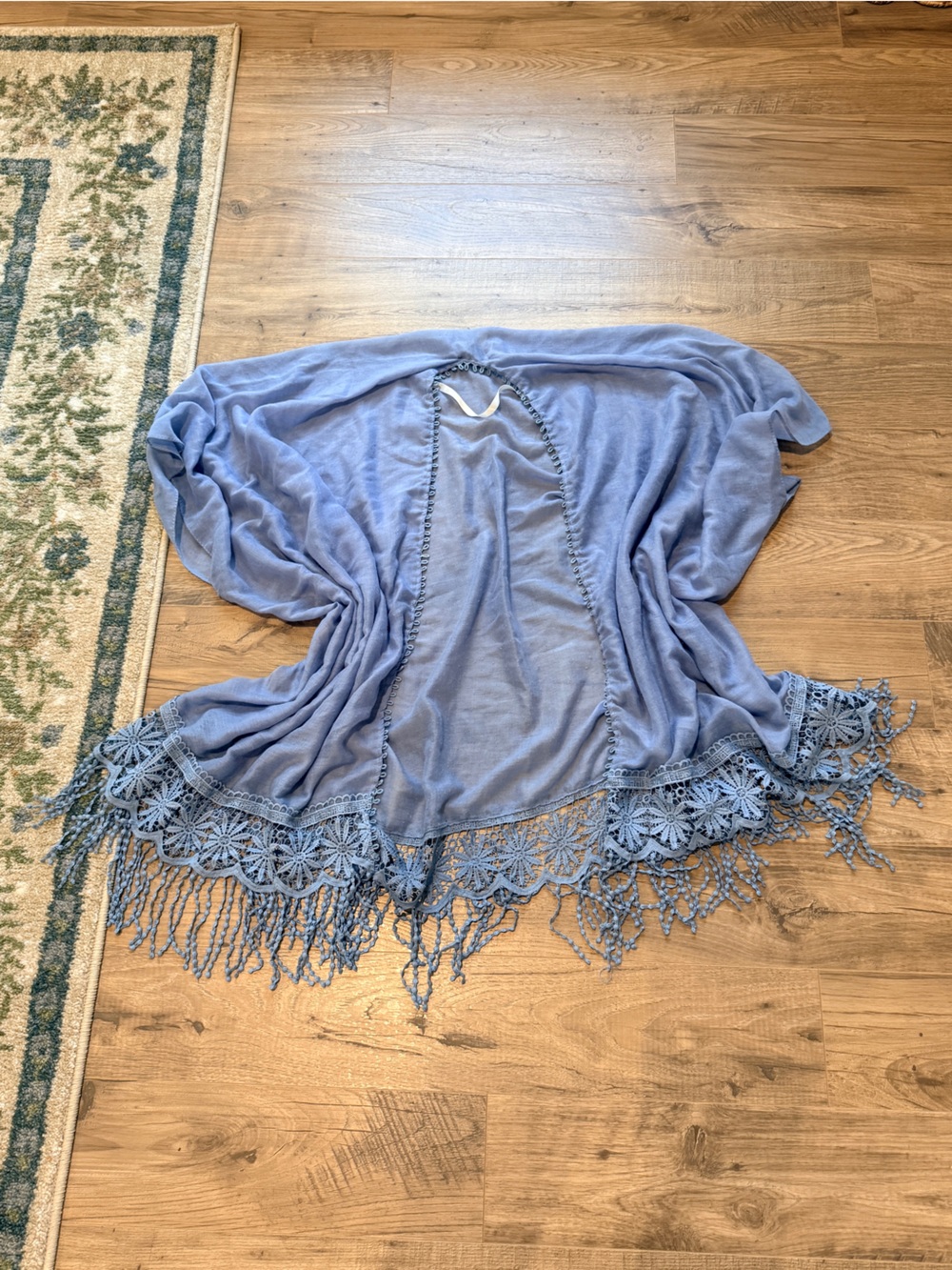 Hinge Swim Light Blue Fringe Bathing suit cover up- One Size